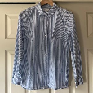 Long sleeve blue and white striped shirt with stars